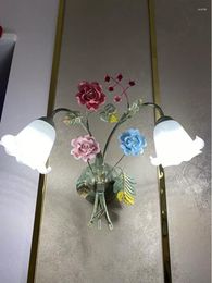 Wall Lamp Retro Mediterranean Sea Glass Cover Large Living Room El Flower E27 LED Sconce Industrial Lighting Fixtures