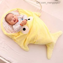 Pyjamas New Baby Sleep Bag Cute Cartoon Shark Baby Sleep Bag Soft Thick Blanket Shark Baby Warm Baby Z230810