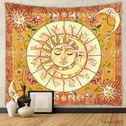 Tapestries Beautiful Bohemian Interior Decoration Tapestry Psychedelic Sun And Moon Hippie Datura Flower Home Hanging On The Wall Tapestry R230810