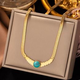 Pendant Necklaces Stainless Steel Gold Colour Feather Chain Necklace Choker For Women Party Fashion Jewellery Gift