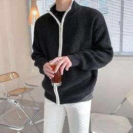 Men's Sweaters Coat Cardigan Men Knitted Sweater Jacket Loose Stand Collar Zip High Street Outwear Fashion Solid Knitwear D44