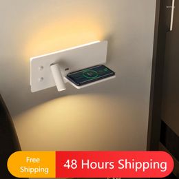 Wall Lamp Modern Led For Bedroom El Bedside Sconce Lights Wireless Charging Usb Charge Background Reading Lighting Fixtures