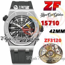 ZF zf15710 Cal.3120 A3120 Automatic Mens Watch 42MM Biscuit Texture Black Dial Sapphire Crystal Stainless Steel Case Rubber Strap Super Version eternity Watches