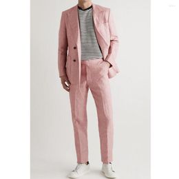 Men's Suits Summer Men Blazer Pink Costume Hombre Single Breasted Peaked Lapel Slim Fit Leisure Elegant Groom Jacket Pants Two Piece