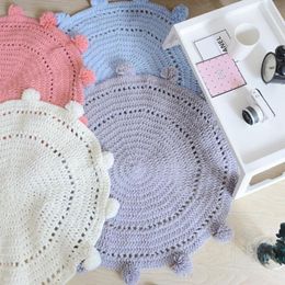 Carpets 80 80cm Knitted Round Carpet Handcraft Small Balls Rug Bedroom Floor Mat Toy Place Solid Color Home Decoration