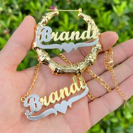 Hoop Huggie Custom Two Tone Gold Plated Earring Stainless Steel Name Hoop Earring For Women Sexy Jewellery Gift Hiphop Bamboo Name Earrings 230809