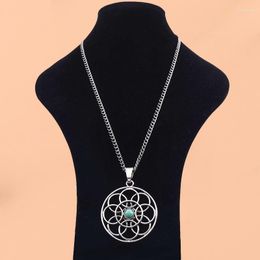 Pendant Necklaces Tibetan Silver Hollow Open Large Round Circle With Faux Stone Necklace Jewellery Adjustable Length Choker Link Chain 34"