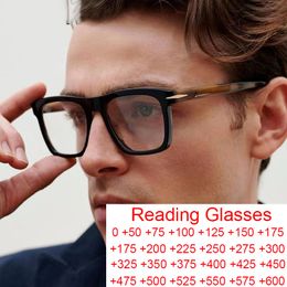 Reading Glasses Presbyopia Glasses For Men Anti Blue Light Far Magnification Eyewear Luxury Brand Black Square Eyeglasses Men's Reading Glasses 230809