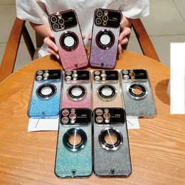 Bling Glitter Magnetic Wireless Charging Cases For Iphone 15 14 Plus 13 Pro MAX 12 11 6D Heart Love Fashion Soft TPU Chromed Lens Magnet Sparkle Large Window Cover