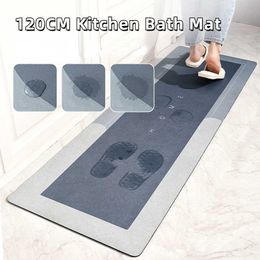 120CM Kitchen Absorbent Mat Shower Bath Mat Diatom Mud Waterproof Carpet Kitchen Rugs and Mats NonSlip Entrance Door Floormat HKD230809