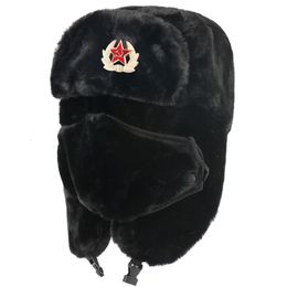 Beanie/Skull Caps Russian Soviet Military Winter Bomber Hat Army Trapper Hat Ushanka Russian Fur Hat Thick Warm Plush Earflap for Skiing Hunting 230809