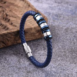 Classic Design Men Style Handmade Braid Leather Bracelet Stainless Steel Spacer Charm Bracelets Jewellery for Gift