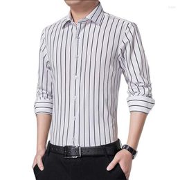 Men's Casual Shirts Fashion Men Business Social Office Stripe Long Sleeve Tops Large Size 5XL Male Wedding Banquet Boutique Dress