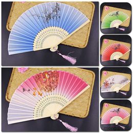 Chinese Style Products 1Pcs Vintage Silk Folding Fan Retro Chinese Japanese Bamboo Folding Fan Dance Hand Fan Home Decoration Ornaments Craft Gift R230810