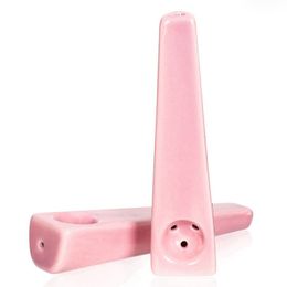 Latest Heady Pink Ceramic Hand Pipes Portable Cone Philtre Screen Hole Dry Herb Tobacco Spoon Bowl Smoking Bong Holder Innovative Cigarette Tube DHL