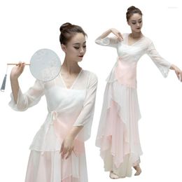 Stage Wear Classical Dance Dress Women Elegant Chinese Modern Performance Loose Flying Skirt Pants Wide Leg Yarn Blouse