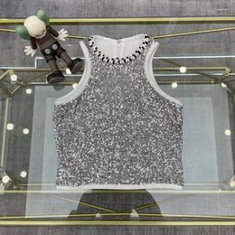 Women's Tanks 2023 Summer Pure Handmade Nailed Beaded Alphabet Embroidery Silver Sequin Slim Everything Suspender Vest Top Tide Women