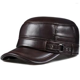 Berets Winter Genuine Leather Cap Men's Flat Caps Warm Army Military Hat Elegant Man Baseball British Vintage Cowhide