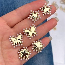 Stud Earrings 5Pairs 2023 Elegant Minimalist 18k Gold Plated Mixed Styles Studs Pearl Star Flower Butterfly For Women