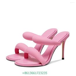 Sandals 2023 Spring Fashion Slippers Round Toe Slip On High Heels Stiletto Rubber Soft Belt Comfort Casual Women Solid Colour