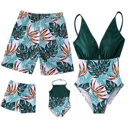 Family Matching Outfits Family Matching Swimsuits One-Piece Mother Daughter Swimwear Leaf Father Son Swim Shorts Beach Mommy and Me Clothes Outfits