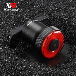 Bike Lights WEST BIKING Bicycle Smart Brake Rear Light Alumimum Alloy IPX6 Taillights Rechargable Auto Start Bike Tail Safety Flash Light HKD230810