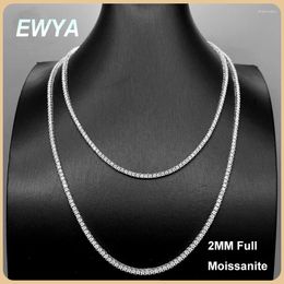 Chains EWYA Luxury Real D Colour 2mm 0.03CT Full Moissanite Tennis Necklace For Women Men S925 Silver Diamond Neck Chain Necklaces