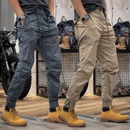 Mens Pants legged pants autumn American Y2K retro overalls mens elastic waist multipocket loose casual 230809