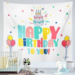 Tapestries Happy Birthday Tapestry Lovely Cartoon Robot Tapestries Kids Room Decor Wall Covering Party Living Room Background Wall Cloth