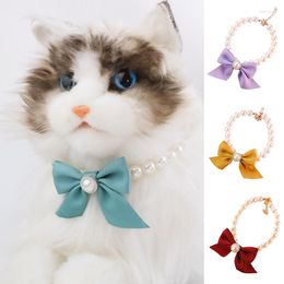 Dog Apparel Bow Pearl Pet Collar Adjustable Beaded Dogs Necklace Princess Style Collars For Small Cat Accessories