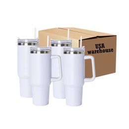 40oz Sublimation Blanks Stainless Steel Thermos Mugs With Lid And Straw Beer Glass Car Travel Kettle Outdoor Water Bottles FY5529 AU10