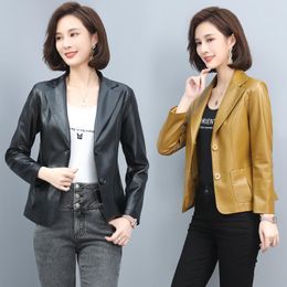 Women's Leather Suit Coat 2023 Spring Fall Elegant Jackets Women Clothes 5XL Korean Fashion Short Black Chaquetas De Cuero