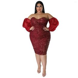 Plus Size Dresses Elegant Women Party Dress 5XL Sexy Lady Sequin Shiny Evening For Special Occasion Female Prom Vestido