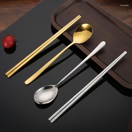 Dinnerware Sets 2Pcs 304 Stainless Steel Cutlery Set Korean Chopsticks Coffee Tea Spoons Tableware Kitchen Utensils