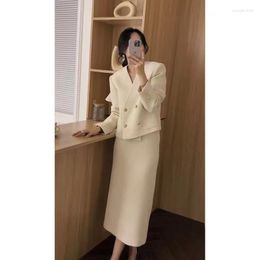 Two Piece Dress UNXX Fashion Korean Outfits Slim Fit Blazer Top Long Sleeve Spring Autumn High Waist Pencil Skirt Office Lady Clothes