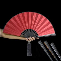 Chinese Style Products Alloy Tungsten Steel Self-defense Kung Fu Folding Fan Metal Hand Fan With Classical Silk Cloth Crafts With Tassel Art Decor Gift