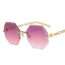 Sunglasses Oversized Polygon Frameless Women Big Frame Rimless Sun Glasses Female Male Vintage Metal Chain Leg Design Gradient L