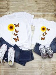 Family Matching Outfits Butterfly Flower Cute Tee Family Matching Outfits Women Kid Child Summer Mom Mama Mother Graphic T-shirt Clothes Clothing