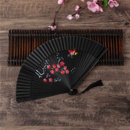 Chinese Style Products Vintage Chinese Silk Folding Fan Bamboo Shank Flower Bird Beauty Classical Dance Fan Elegent Female Fan Home Decoration