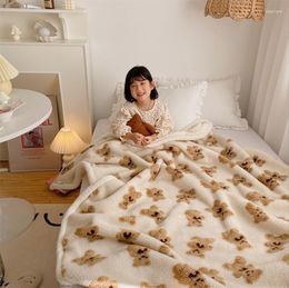 Blankets Cartoon Bear Lamb Fleece Blanket Office Lunch Break Sofa Skin-friendly Soft Student Dormitory Thickened
