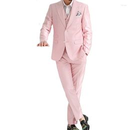 Men's Suits Fashion Design Pink Peaked Lapel Single Breasted 3 Pieces Men For Groom Wedding Formal Slim Fit Wear(Jacket Vest Pants)
