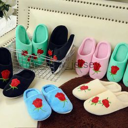 Slippers New Rose Soft Plush Cotton Cute Slippers Shoes Couple Unisex Emborider Floor Indoor Home Furry Slippers Women Shoes for Bedroom J230810