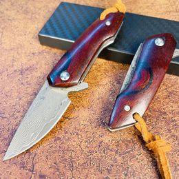 Promotion S7220 Flipper Folding Knife Damascus Steel Drop Point Blade Rosewood Handle EDC Pocket Folder Gift Knives Outdoor Tools