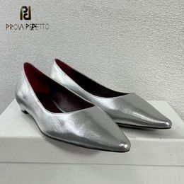 Dress Shoes Real Leather Top Quality Small Heel Flat Pointed Toe Silver Slip on Lazy Mules Autumn Spring Female Outdoor Shoe 230809