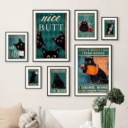 Canvas Painting Black Cat Butt Paper Are You Pooping Wall Art Nordic Toilet Sign Poster And Prints Wall Picture For Living Room Bedroom Decor No Frame Wo6