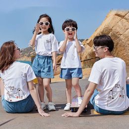 Family Matching Outfits Family Matching Outfits Summer Beach Mom Daughter Dad Son Cotton White T-shirt Shorts Holiday Matching Couple Clothes