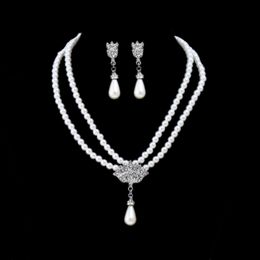 European and American Necklace Bridal Pearl Crystal Diamond Inlaid Short Clavicle Neck Necklace Set Earrings Korean Style Temperament