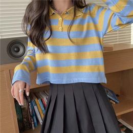 Women's Sweaters Y2K Striped Sweater Women 2023 Winter Soft Knit Lapel Long Sleeve Knitwears Korean Fashion Pullover Basic Top Warm Girl