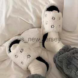 Slippers Fashion Home Smiley Cotton Slippers Female Winter Couple Warm One Word Slippers Plush Home Flat Floor Soft Women Indoor Slippers J230810