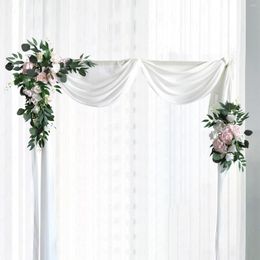 Fiori decorativi 2 pezzi Cerimonia di arco di matrimonio artificiale Tessuto drappeggio bianco Verde Arbor Decor Ornamenti Sfondo muro
